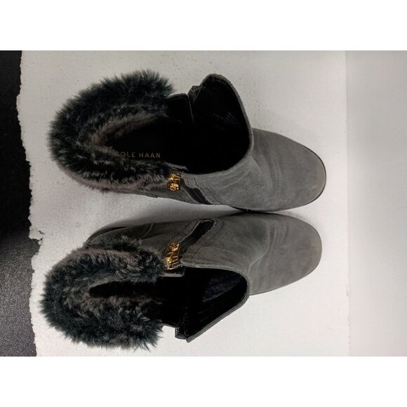 Cole Haan Quinney Ankle Boots Womens 7.5B Gray Suede Faux Fur Waterproof - Picture 9 of 12